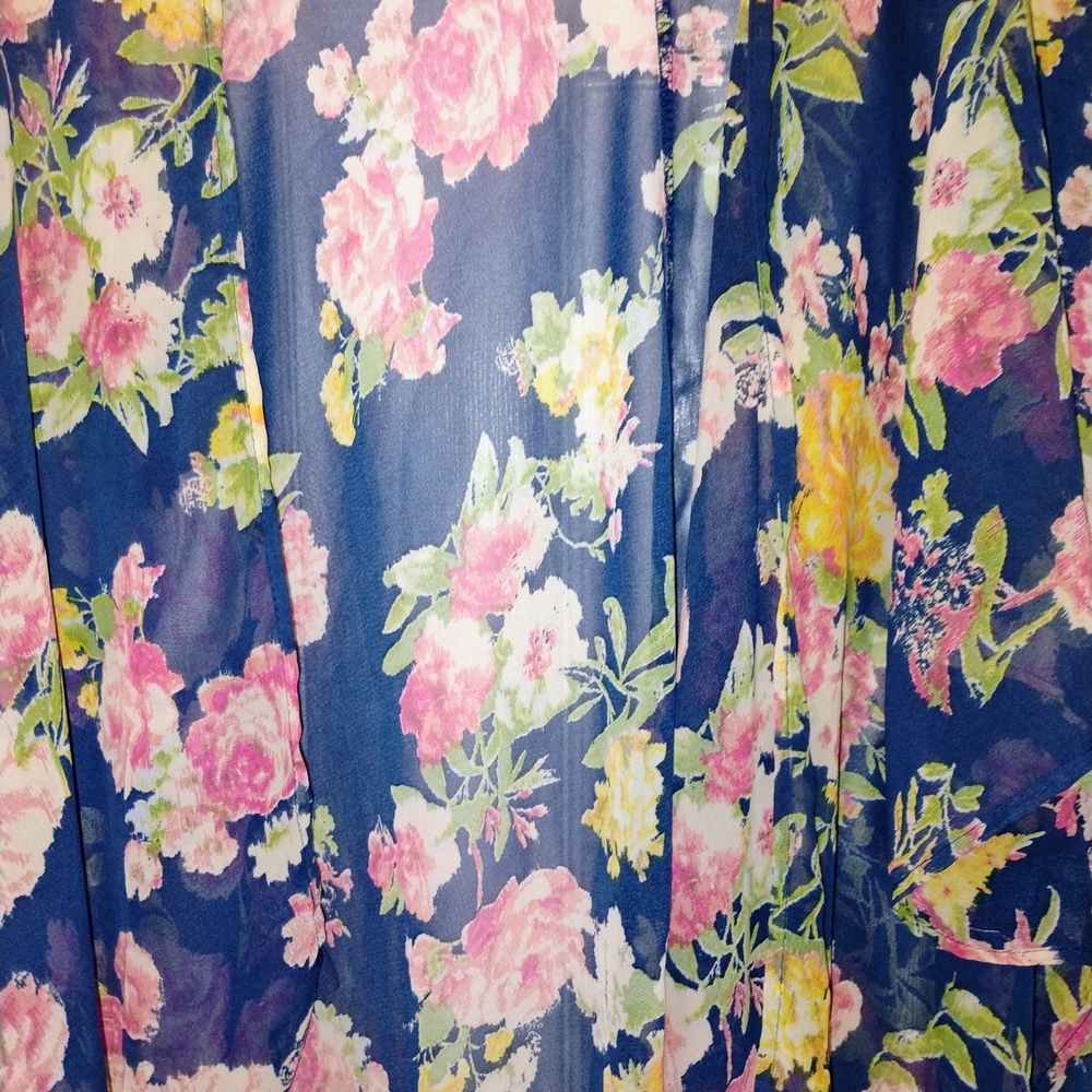 Navy  Floral Kimono with Pink & Yellow Blooms PTP 26"